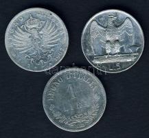 Olaszország 1863. 1L Ag T:3/4+ + 1907. 1L Ag T:3/3- + 1927. 5L Ag T:3