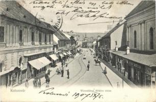 1907 Kolozsvár, Cluj; Wesselényi Miklós utca, Kovács József és Pál Ernő üzlete / street view with shops (lyuk / hole)