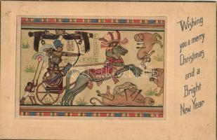 3 db RÉGI egyiptomi motívumlap karácsonyi és újévi üdvözlettel /  3 pre-1945 Egyptian art postcards ...