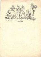 1927 Krokodiluskönnyek a pilisvörösmaróti táborozáskor, síró cserkészek. Kiadja a budapesti 7. Verbőczy RG. cserkészcsapata / Hungarian boy scout art postcard, crying scout boys (EK)