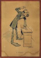 cca 1900 Varga Imre (1863-?): A katedrán szignált karikatúra 21x30cm
