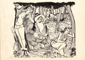 Korcsmáros Pál (1916-1975) szignált grafika 29x20cm