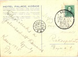 Kassa, Kosice; Hotel Palace reklámlap / hotel advertisement card s: Wiko "1938 Kassa visszatért...