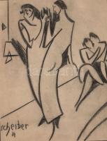 Scheiber Hugó (1873-1950): Tánc és ölelés; szignált rajz; ceruza, papír 18x23cm