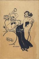 Zórád Ernő (1911-2004): A zenekar  szignált grafika; tus, karton 17x24cm