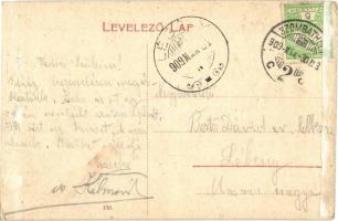 1909 Szombathely, Erzsébet királyné utca, templom, Grünhut T., Kiss Ede, László Ignácz üzlete, takar...