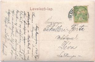 1910 Nagykanizsa, Deák Ferenc tér, templom, lovaskocsi. W.L. (?) 18. (fa)