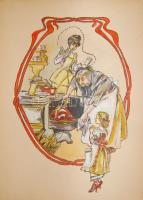 Zórád Ernő (1911-2004): Sütés; szignált, vegyes technika 24x32cm