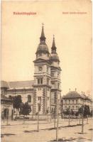 1910 Kiskunfélegyháza, Szent István templom, Beregi Jakab üzlete. W.L. (?) 5. (EM)
