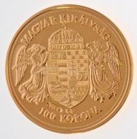 DN "Történelmi aranypénzek - Ferenc József 100 Korona 1908" aranyozott Cu-Ni utánveret &qu...