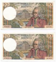 Franciaország 1971-1973. 10Fr (2x) sorszámkövetők T:III szép papír  France 1971-1973. 10 Francs (2x) sequential serials C:F fine paper  Krause 147.d