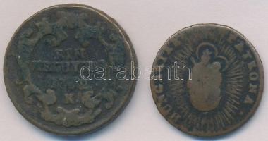1762K 1kr Cu "Mária Terézia" + 1763. Rézdénár "Mária Terézia / zárt korona" T:3