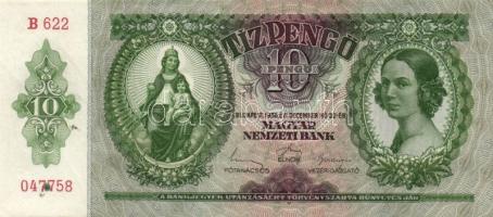 1936. 10P zöld festékfoltokkal! T:I + 1945. 100P + 500P T:I + 1930. 100P T:II + 1946. 100.000.000P T...