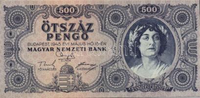 1936. 10P zöld festékfoltokkal! T:I + 1945. 100P + 500P T:I + 1930. 100P T:II + 1946. 100.000.000P T...