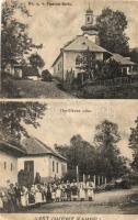 1928 Lest (Kékkő, Modry Kamen); Evangélikus iskola, utca falubeliekkel / Ev. a.v. ludová skola, Havlíckova ulica / school, street view with villagers (vágott / cut)