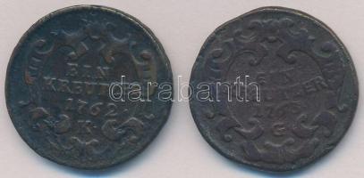 1762K 1kr Cu "Mária Terézia" + Ausztria 1763G 1kr Cu "Mária Terézia" T:2-,3 ph