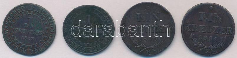 1812B 1kr Cu "I. Ferenc" + 1812S 1kr Cu "I. Ferenc" + 1816B 1kr Cu + 1816S 1kr C...