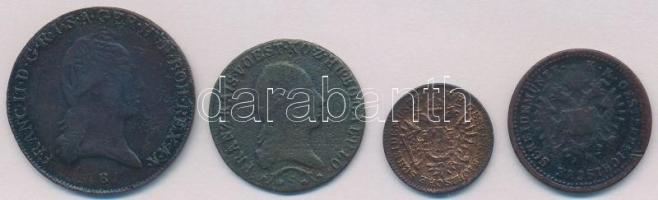 1800B 3kr Cu I. Ferenc + 1812S 1kr Cu I. Ferenc + 1851B 1/4kr Cu + 1851B 1kr Cu T:2-,3