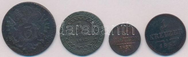 1800B 3kr Cu "I. Ferenc" + 1812S 1kr Cu "I. Ferenc" + 1851B 1/4kr Cu + 1851B 1kr...