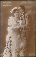 Dezső József (1877-1945) színész és felesége (Dezső Józsefné) Ligeti Juliska (1867-1915) színésznő fotólapja, aláírásaikkal, 13x8 cm.