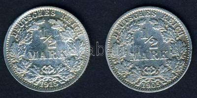 Német Birodalom/Császárság 1905A 1/2M Ag + 1915F 1/2M Ag T:3,3+ k.