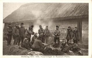 Weltkrieg 1915-1915. Husarenlager in Russisch-Polen / WWI K.u.k. military, hussar barracks in Russian-Poland  (EK)