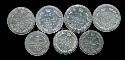 Oroszország 10k Ag 1861,1912,1915 + 15k Ag 1904,1906,1908,1916 T:3,3-