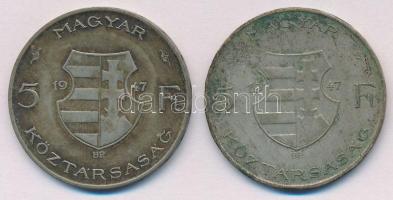 1947. 5Ft Ag "Kossuth" (2x) T:2- patina