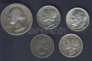 USA 10c Ag 1911 "Barber", 1919,1941 "Mercury", 1962 "Roosevelt" + 1/4$...