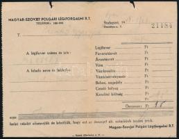 1951 a Magyar-Szovjet Polgári Légiforgalmi Rt. vámokmányai: számla, fuvarlevél, 2 db