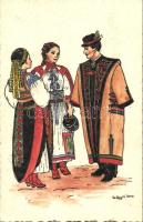 2 db régi folklór népviselet művészlap Szilágyi G. Ilona aláírásával, Sárközi és Kalotaszegi népvise...