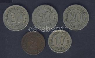 Szerbia 1884. 10P, 20P (3x) + 1904. 2P T:2/3,3,3+
