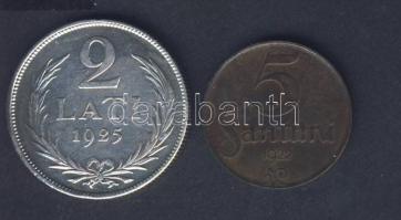 Lettország 1922. 5S T:3 + 1925. 2L Ag T:2