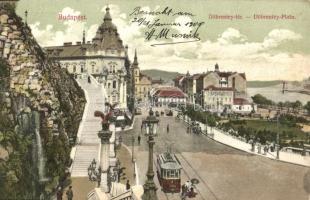 Budapest I. Döbrentei tér, Tabán, villamos. Divald Károly 1182-1907.