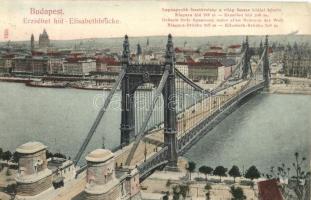 1907 Budapest, Erzsébet híd (Legnagyobb a fesztávolság a világ összes hídja között). Taussig A.