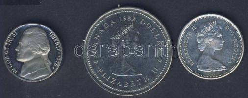 Kanada 1967. 25c Ag "Századforduló" T:2+ + 1982. 1$ "Alkotmány" T:2 + USA 1978S ...