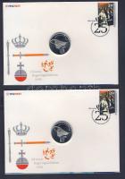 Hollandia 2005. "Beatrix uralkodásának 25. évfordulója" alkalmából kiadott emlékérem érmés borítékon (2x) T:BU