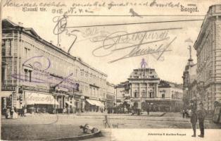 1906 Szeged, Klauzál tér, Divatáruház a Menyecskéhez, Szegedi Kereskedelmi és Iparbank, üzletek. Kiadja Jakobovics K. (fa)