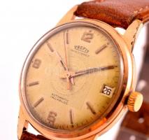 Prefis dátumkijelzős automata karóra, vízálló, bőr szíjjal, működik, d: 3,3 cm