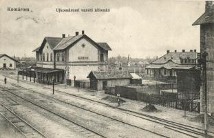 1913 Komárom, Komárno; Újkomáromi vasútállomás, vasúti vendéglő, L. H. Pannonia kiadása / railway station, restaurant (EK)