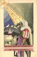 Boldog magyar karácsonyt és újesztendőt / Hungarian irredenta. Christmas and New Year greeting art postcard s: Bozó (EK)