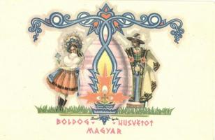 Boldog magyar húsvétot! / Hungarian irredenta. Easter greeting art postcard s: Bozó