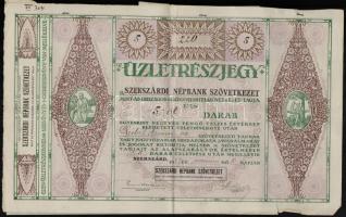 Szekszárd 1937. Szekszárdi Népbank Szövetkezet üzletrészjegye, egyenként 40P értékben, szelvényekkel T:III