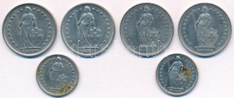 Svájc 1969-1989. 1/2Fr (2xklf) + 1Fr (4xklf) T:2
Switzerland 1969-1989. 1/2 Franc (2xdiff) + 1 Fran...