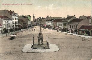 1916 Szombathely, Erzsébet királyné utca, Wirth J., Bolla Herman üzlete, Szentháromság szobor (ázott / wet damage)