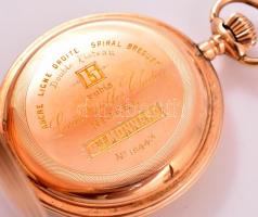 14k dupla fedeles arany zsebóra, hibátlan pótólt számlappal, szép, működő állapotban, óramutató cser...