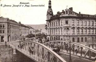 Kolozsvár, Cluj; Ferenc József út, Nagy Szamos híd, lisztraktár / street, Somes bridge, flour store (EK)