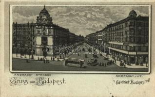 1899 Budapest VI. Andrássy út, villamos. Art Nouveau, litho (EK)