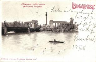 1904 Budapest XIV. Városliget, Milleniumi emlékszobor (Hősök tere). Erdélyi cs. és kir. udv. fényképész felvételei után, litho (EK)