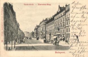 1900 Budapest VI. Teréz körút, Mátrai Feik és Társa üzlete, villamos, Nyugati pályaudvar. Fénynyomat Divald műintézetéből 150. (Rb)